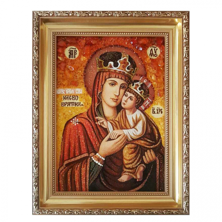 Икона Киево-Братская Богородица из янтаря