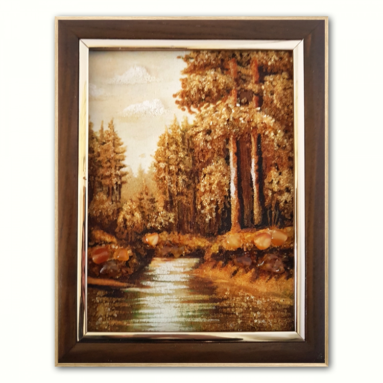 Пейзаж - Река в сосновом лесу из янтаря