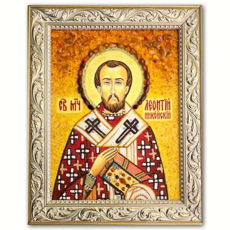 Икона Святой Леонтий Никейский из янтаря