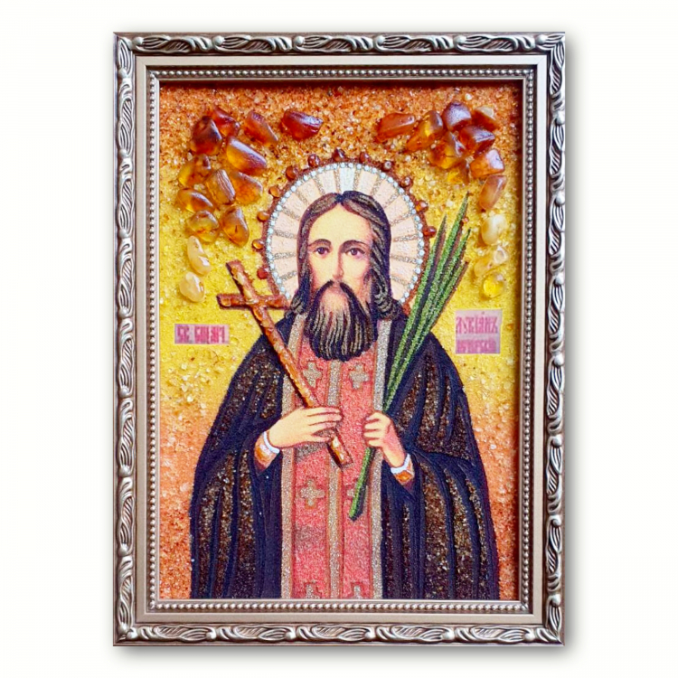 Икона Лукиан Печерский из янтаря