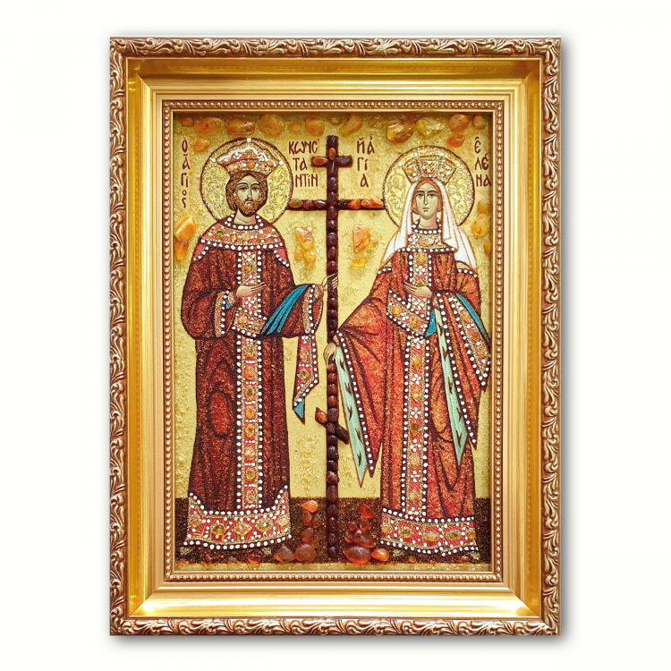 Икона Святые Елена и Константин из янтаря