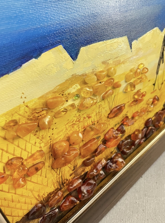 Картина Марка русский военный корабль иди  (на холсте масло и янтарь) из янтаря