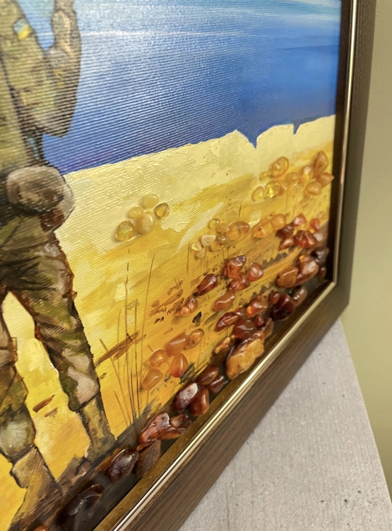 Картина Марка русский военный корабль иди  (на холсте масло и янтарь) из янтаря