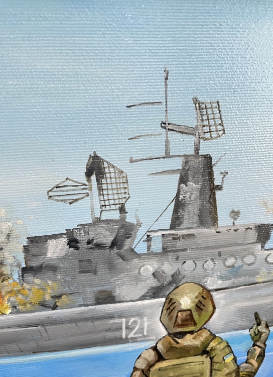 Картина Марка русский военный корабль иди  (на холсте масло и янтарь) из янтаря