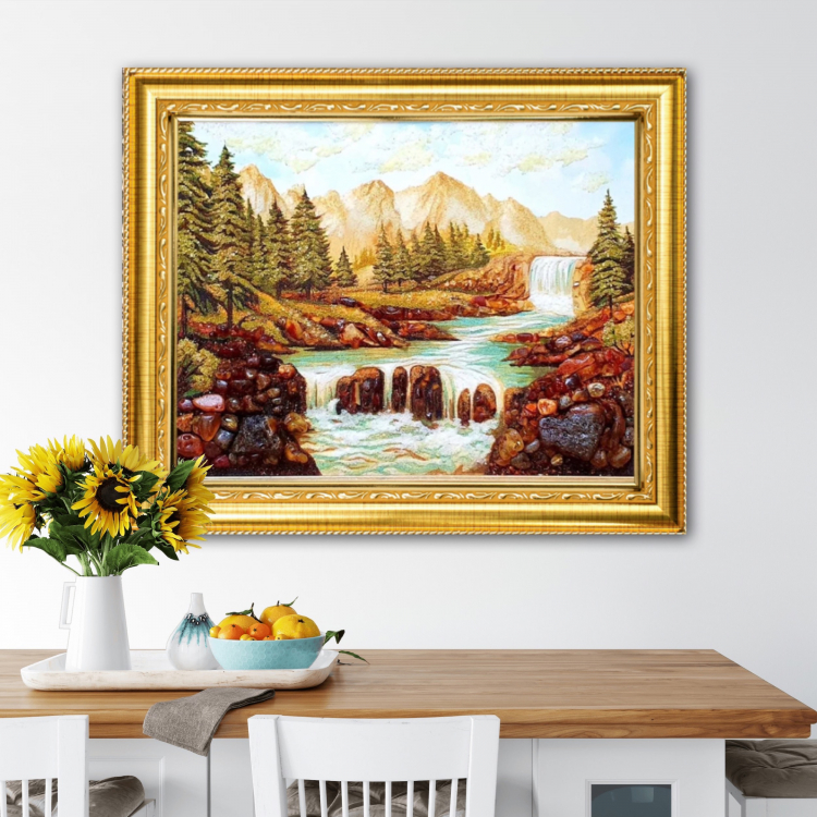 Горный водопад - Пейзаж из янтаря