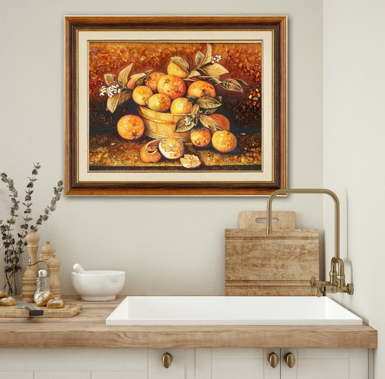 Натюрморт Апельсины в корзине из янтаря