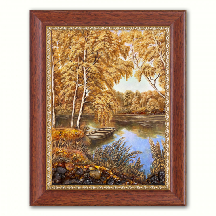 Осенний пейзаж - Лодка у берега из янтаря