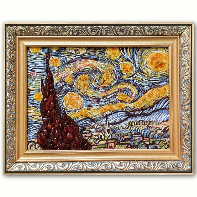 Картина Звездная ночь (Винсент ван Гог) из янтаря