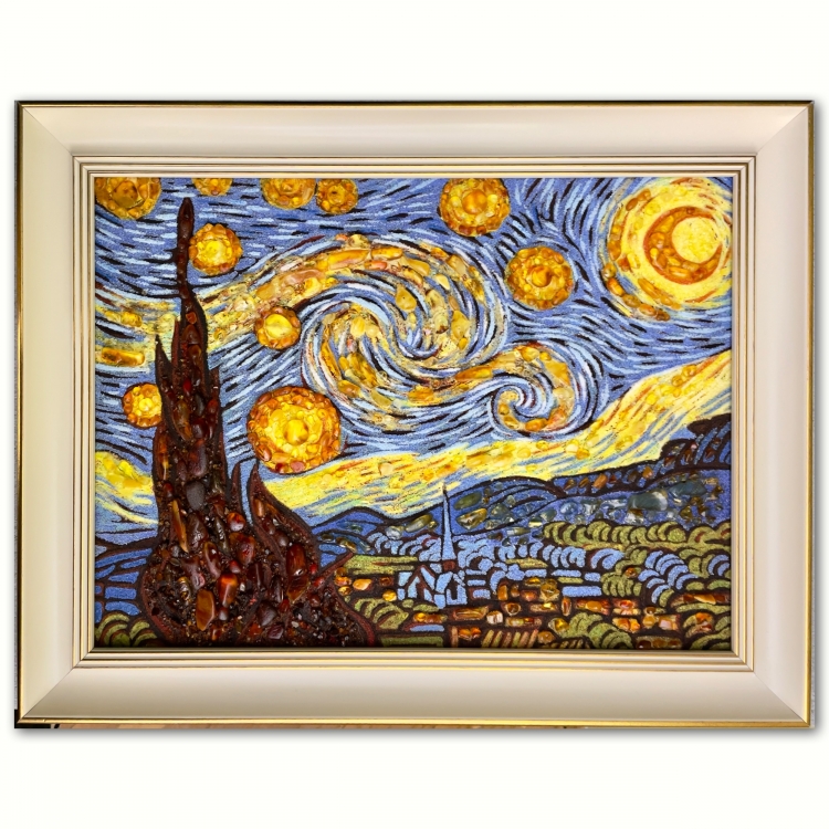Картина Звездная ночь (Винсент ван Гог) из янтаря