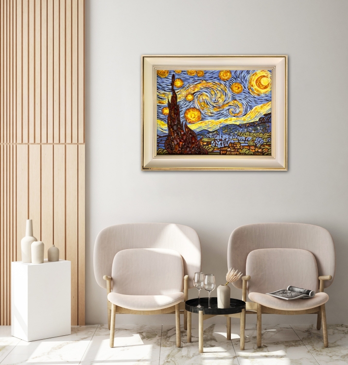 Картина Звездная ночь (Винсент ван Гог) из янтаря