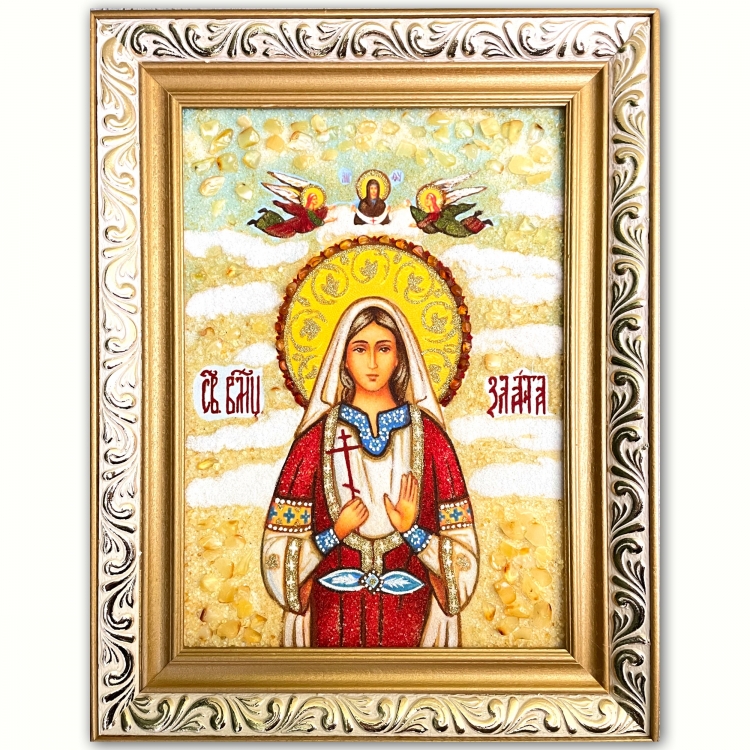 Икона Святая Злата Могленская из янтаря