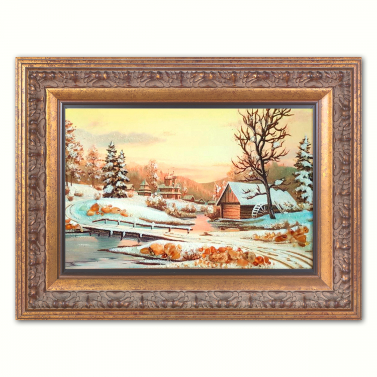Зимняя деревня - Пейзаж из янтаря