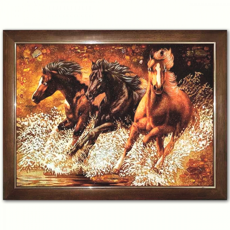 Картина Бегущие лошади из янтаря