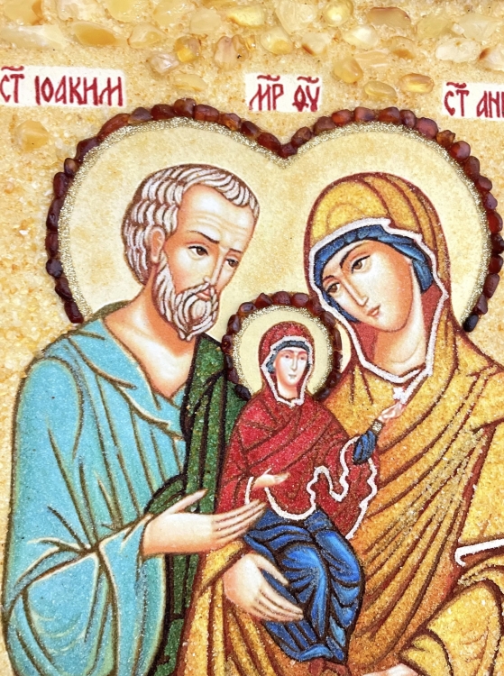 Икона Богоотец Иоаким и Анна из янтаря