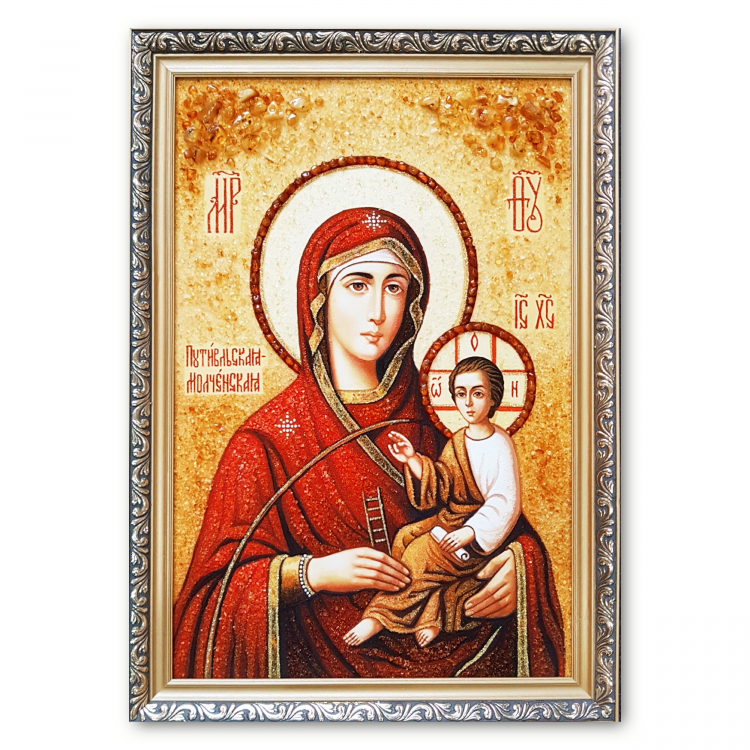 Икона Путивльская (Молченская) Богородица из янтаря