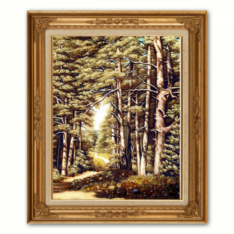 Солнечный день в сосновом лесу из янтаря