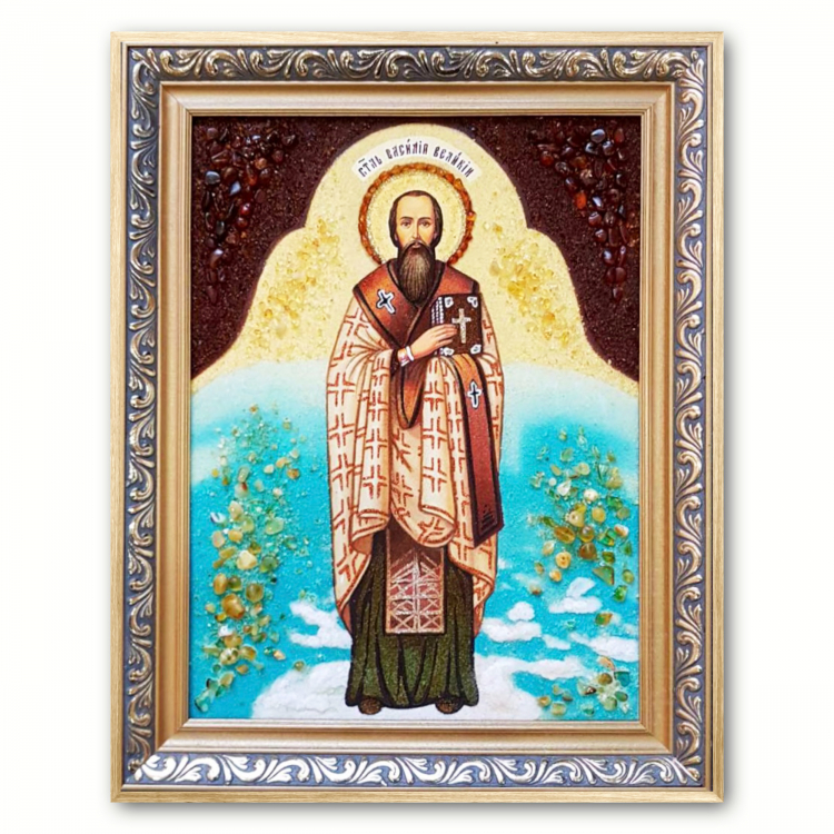 Икона Св. Василий Великий из янтаря