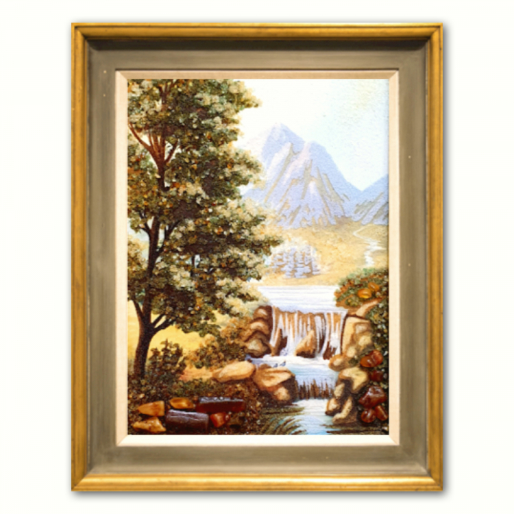 Пейзаж - Водопад у подножия горы из янтаря