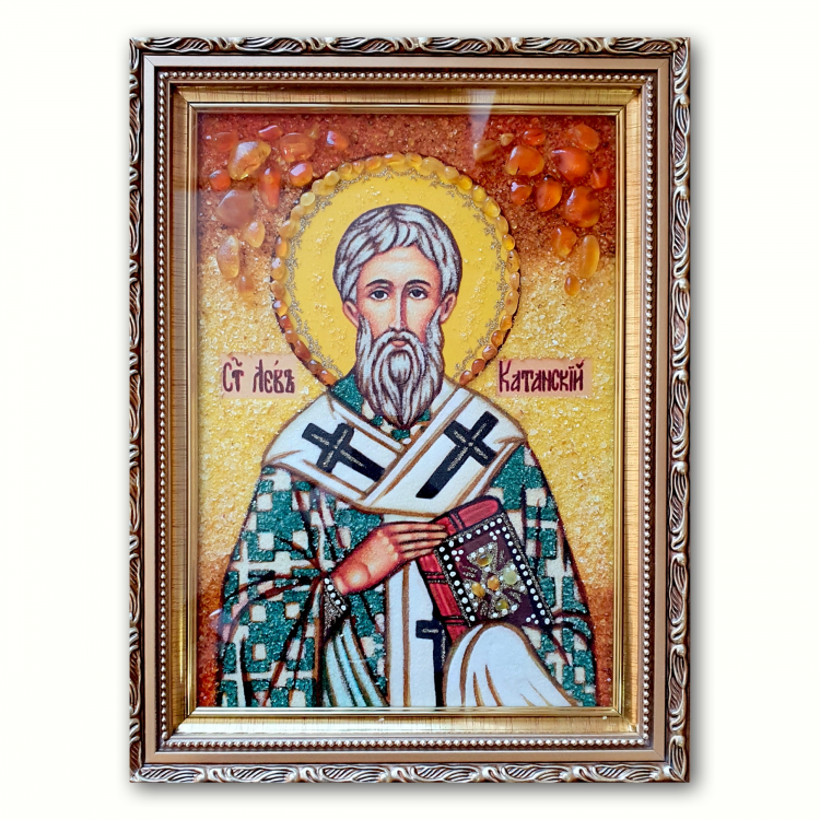 Икона Святой Лев Епископ Катанский из янтаря