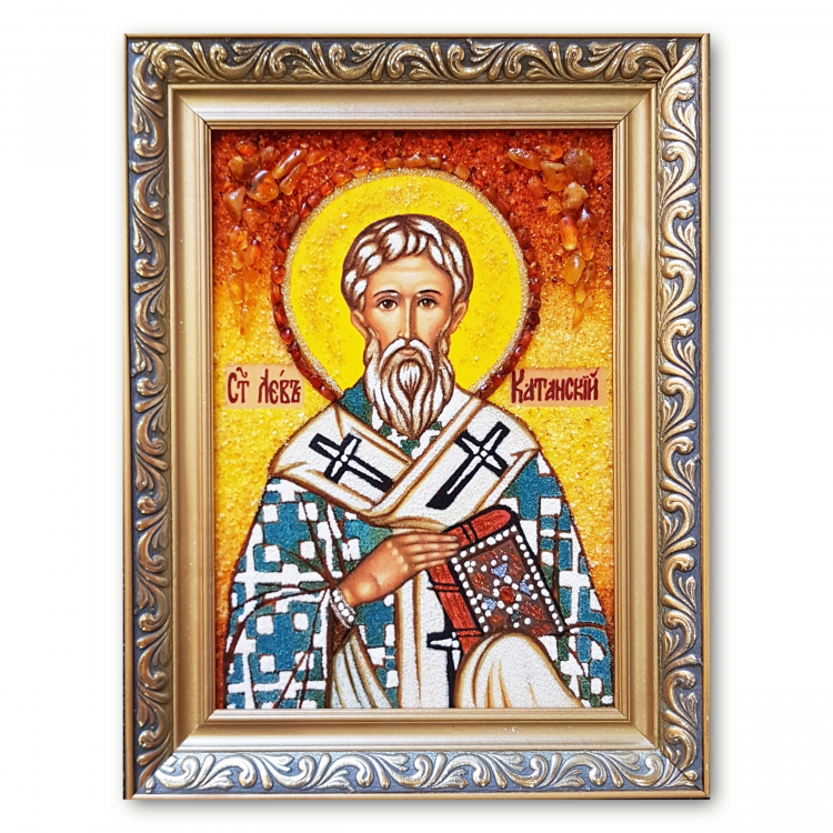 Икона Святой Лев Епископ Катанский из янтаря