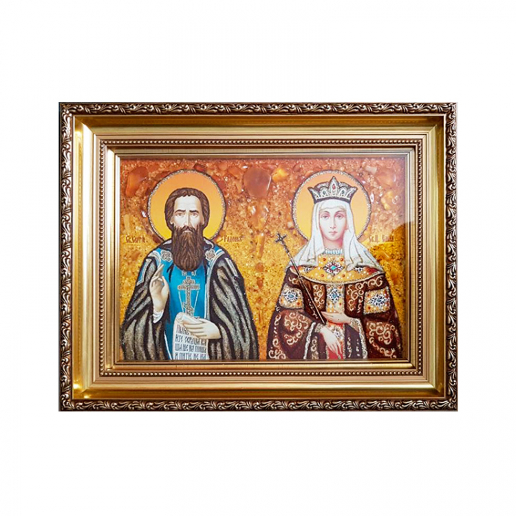 Семейная икона Сергей и Елена из янтаря