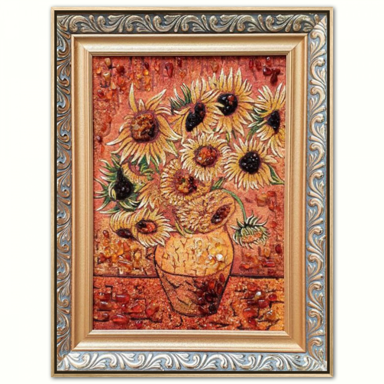 Картина Подсолнухи (Ван Гог) из янтаря