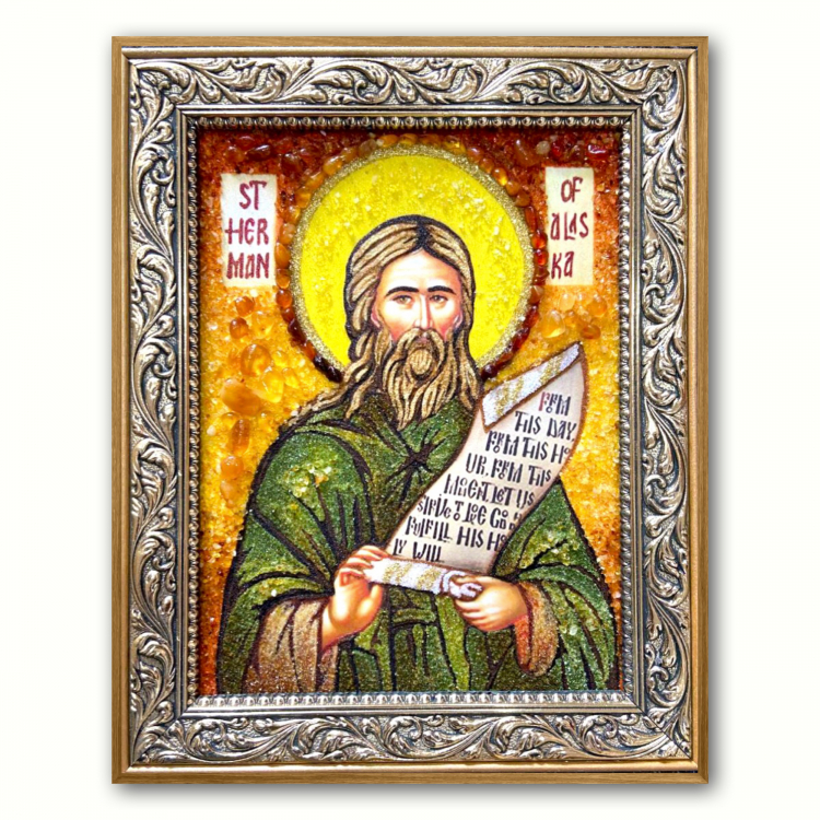 Икона Преподобный Герман из янтаря