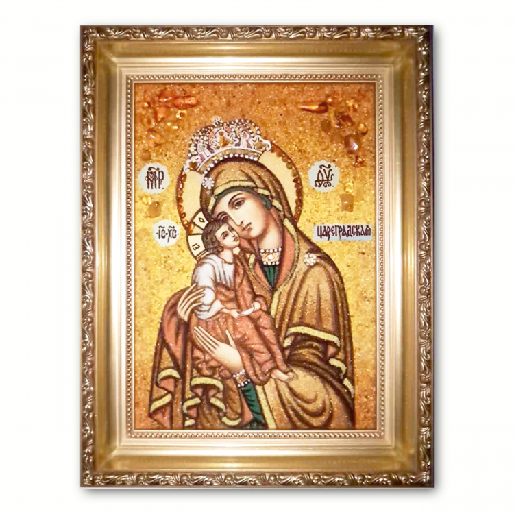 Икона Богородица Цареградская из янтаря