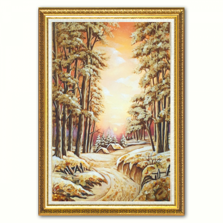 Пейзаж - Хижина в зимнем лесу из янтаря