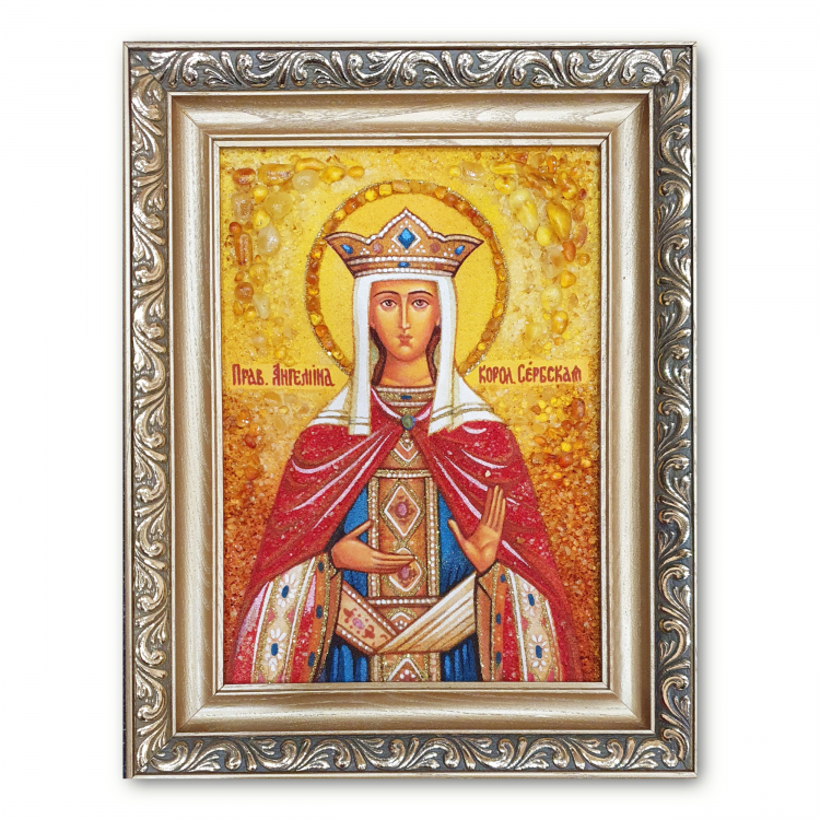 Икона Святая Ангелина из янтаря