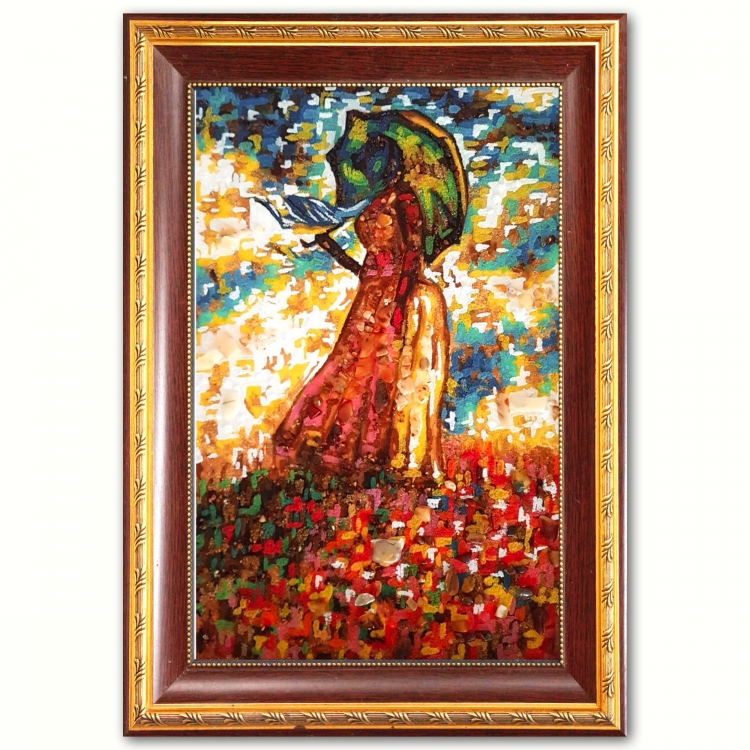 Картина Дама с зонтиком (Клод Моне) из янтаря