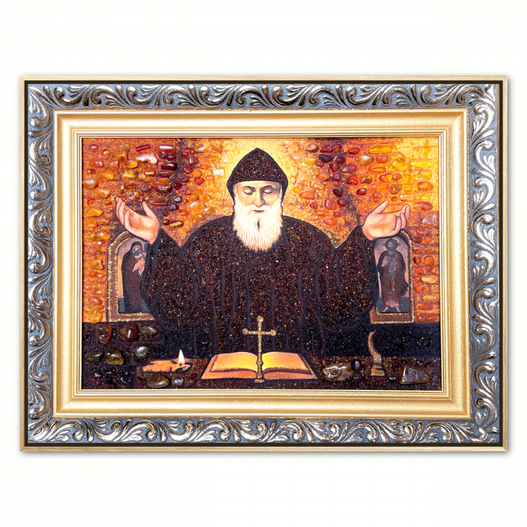 Икона Шарбель Махлуф из янтаря