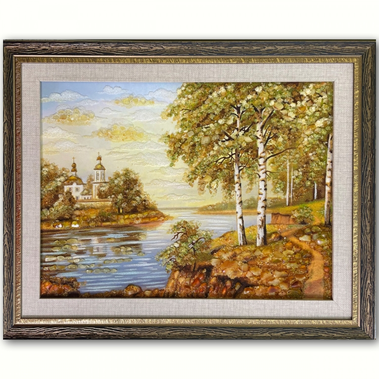 Пейзаж - Церковь у реки из янтаря