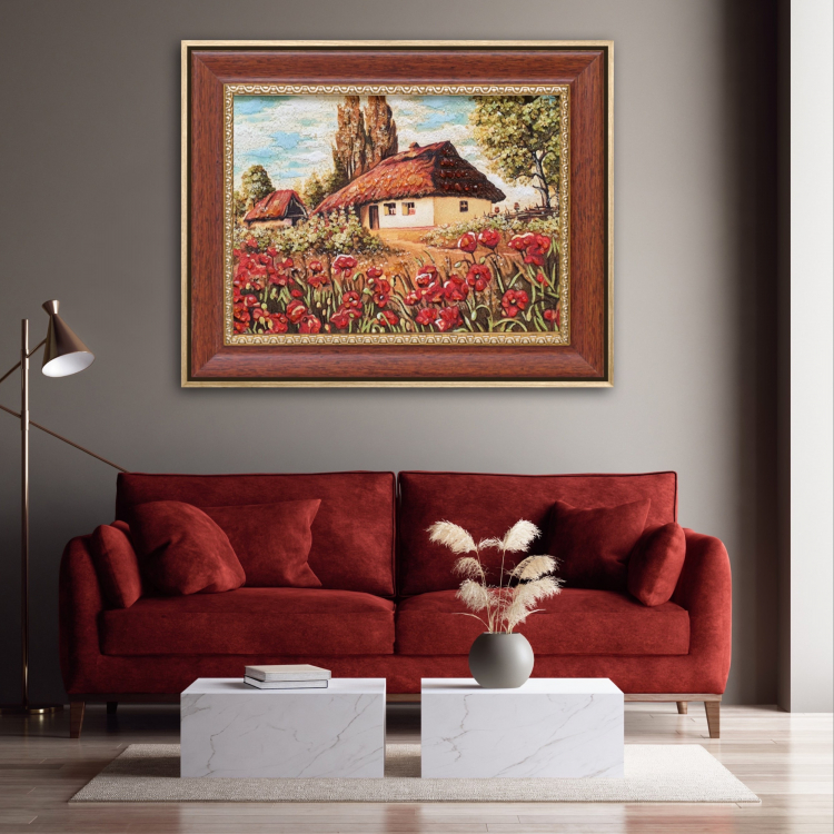 Пейзаж - Украинский дом мазанка из янтаря