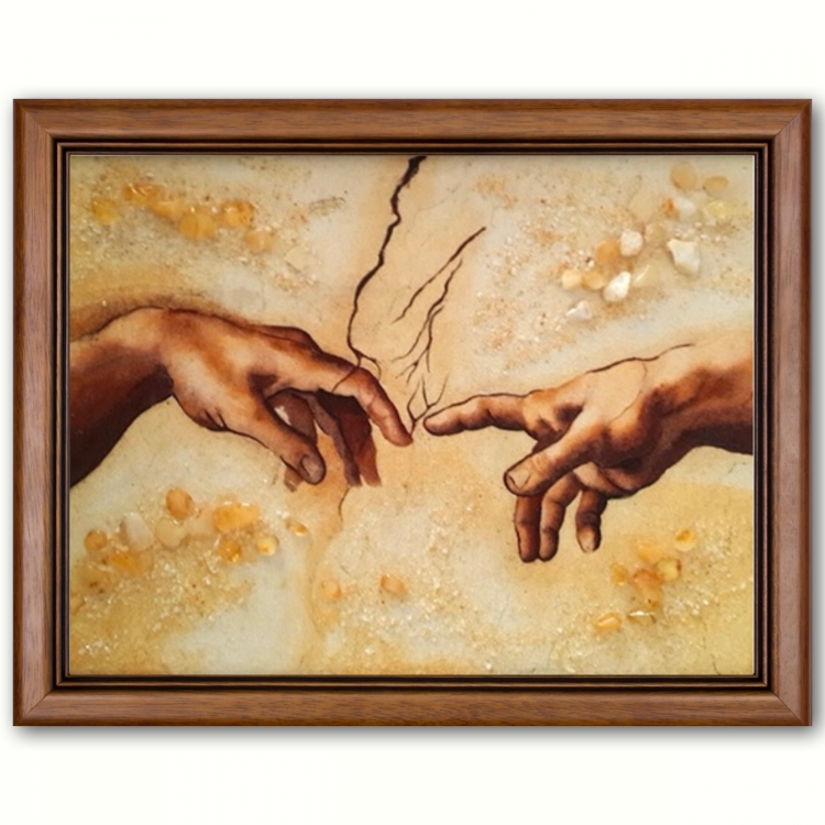 Картина Сотворение Адама (фрагмент) Микеланджело из янтаря