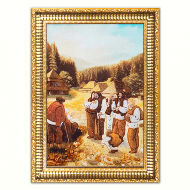 Пейзаж - Гуцульская деревня из янтаря