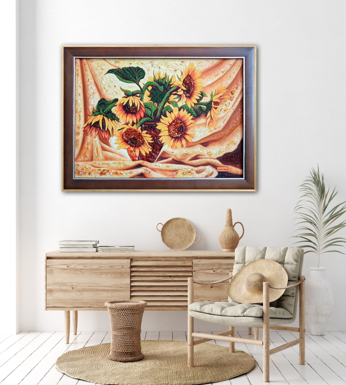 Картина Букет подсолнухов из янтаря