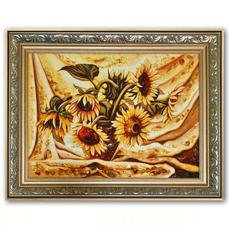 Картина Букет подсолнухов из янтаря
