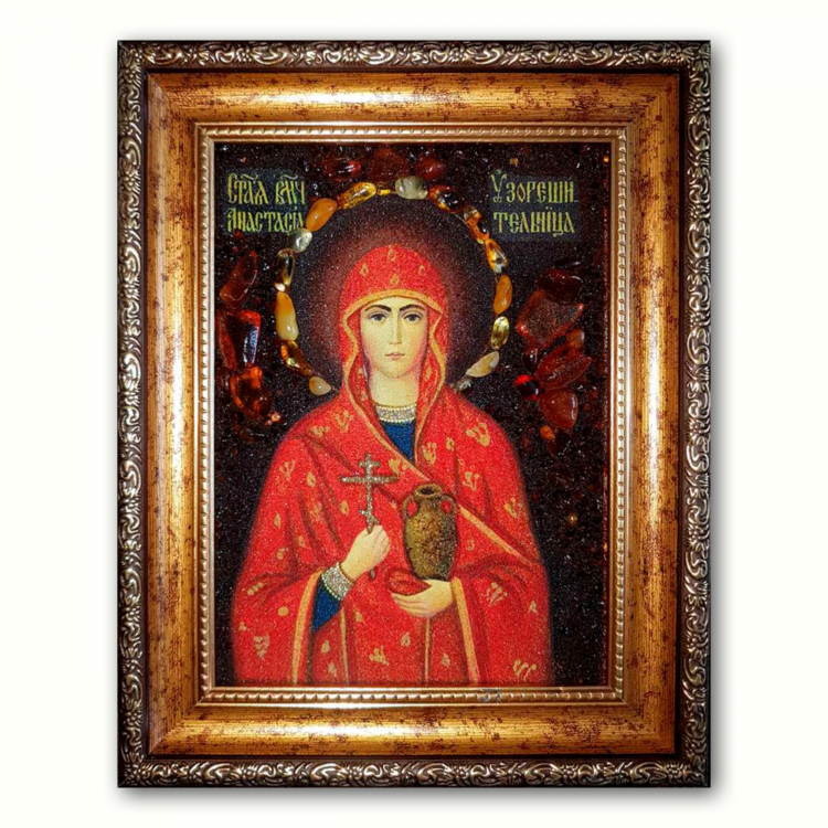 Икона Святая Анастасия Узорешительница из янтаря