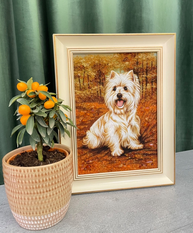 Картина Йоркширский Терьер из янтаря