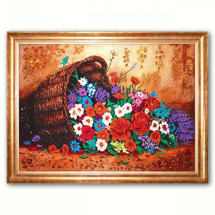 Картина Полевые цветы из янтаря