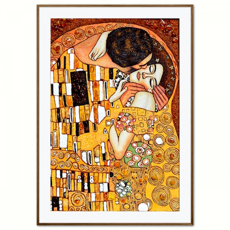 Картина Поцелуй Густав Климт из янтаря