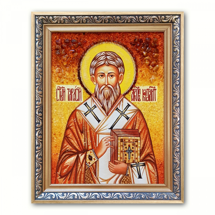 Икона Святитель Тарасий Константинопольский из янтаря