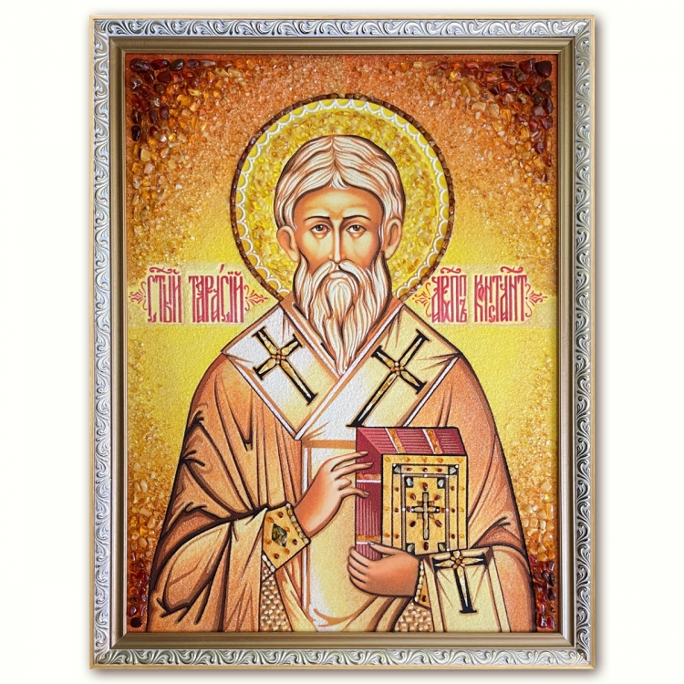 Икона Святитель Тарасий Константинопольский из янтаря