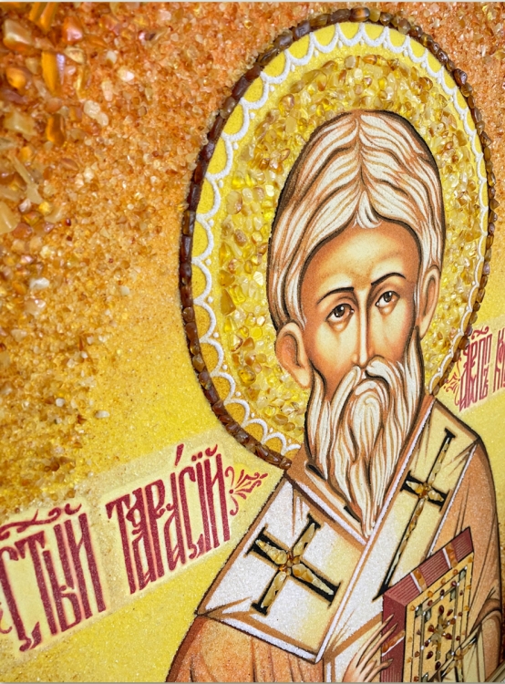 Икона Святитель Тарасий Константинопольский из янтаря