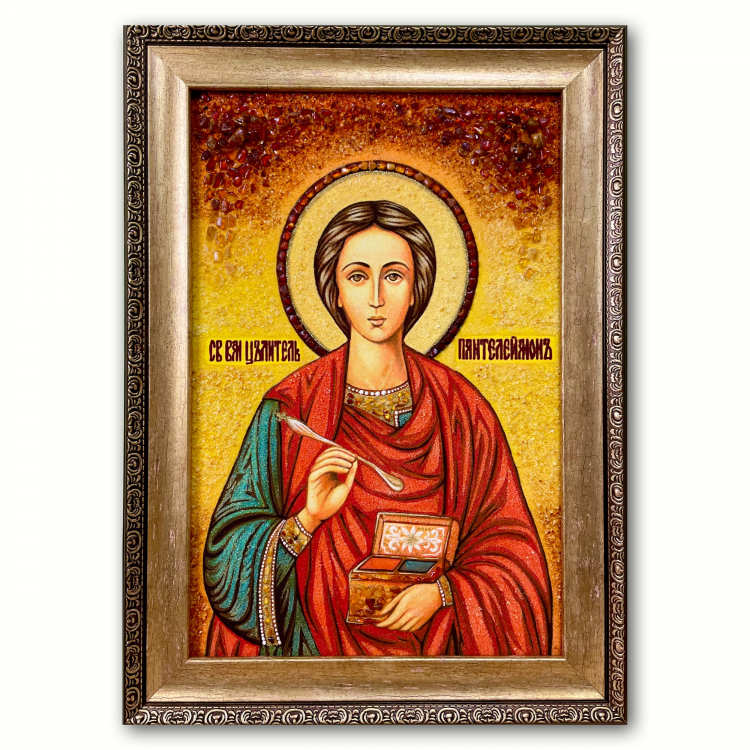 Икона Пантелеймон из янтаря