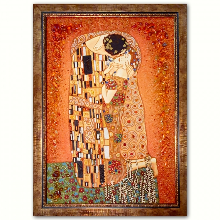 Картина Поцелуй Густав Климт - часть картины из янтаря