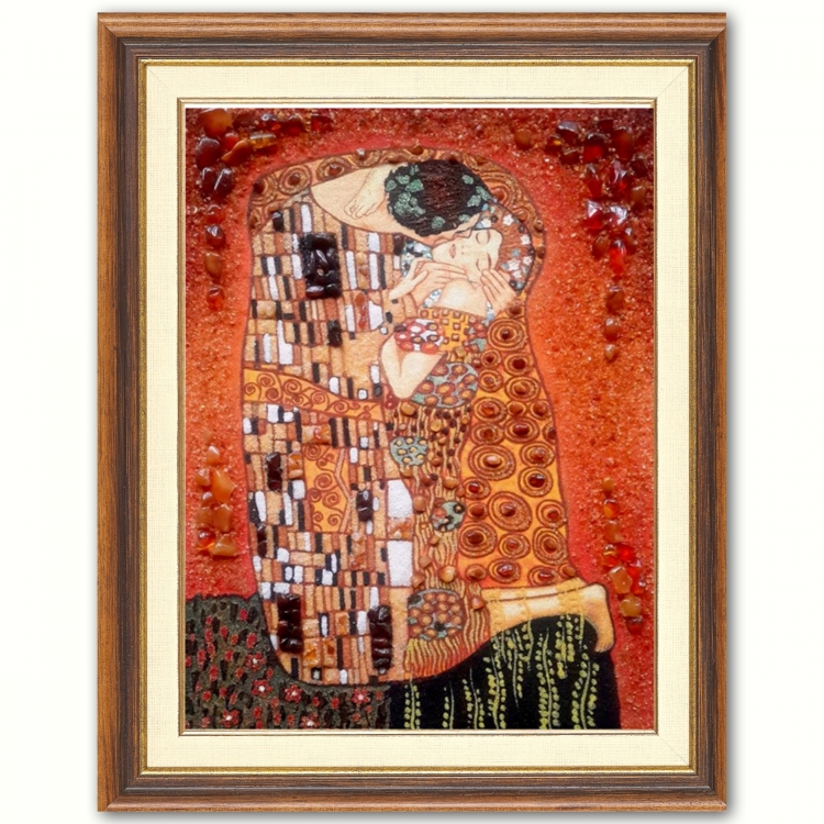 Картина Поцелуй Густав Климт - часть картины из янтаря