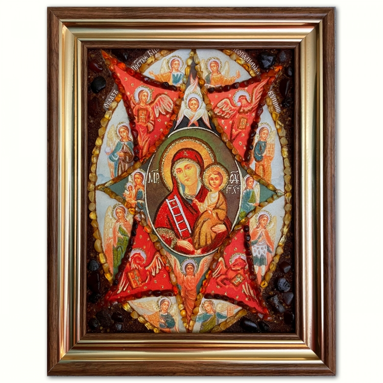 Икона Неопалимая купина Богородица из янтаря