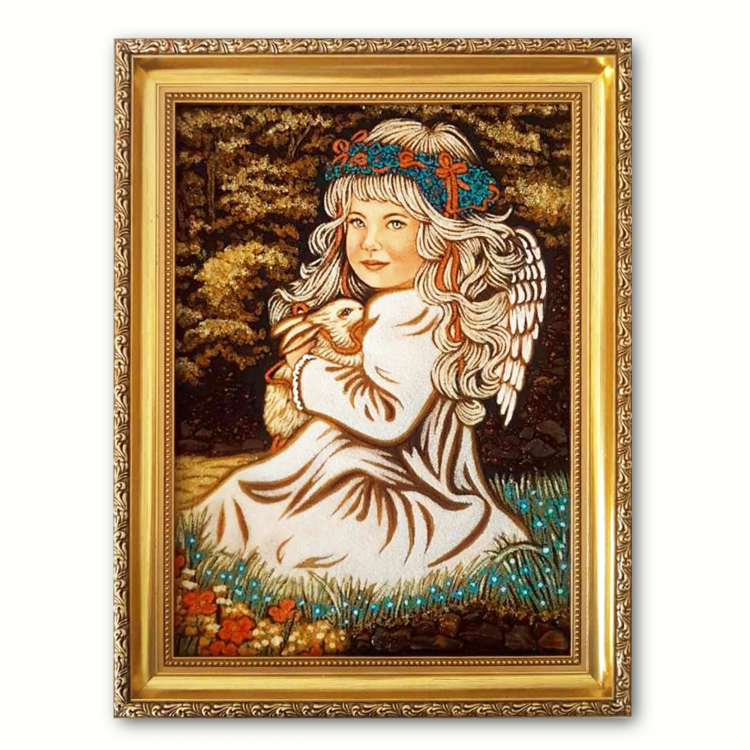 Девочка ангел с зайкой из янтаря